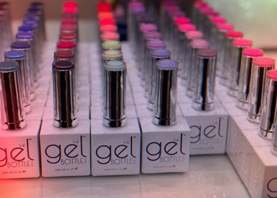 Colorful gel polish selection at South Nail & Beauty Studio, Glasgow, Scotland, GB.