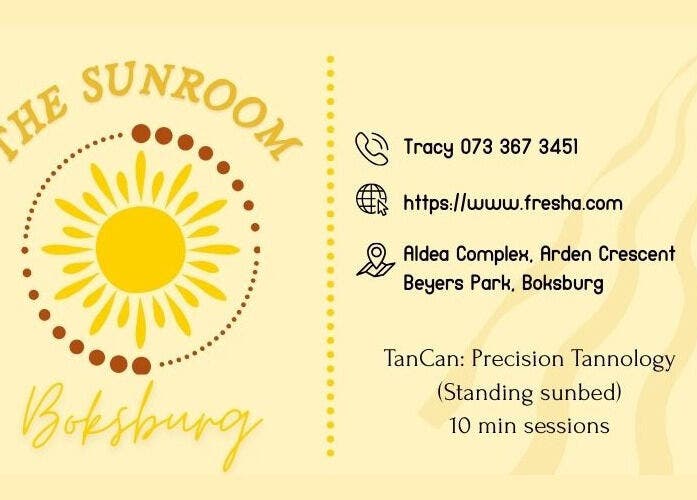 The SunRoom Boksburg business card with contact info in Boksburg, Gauteng, ZA.