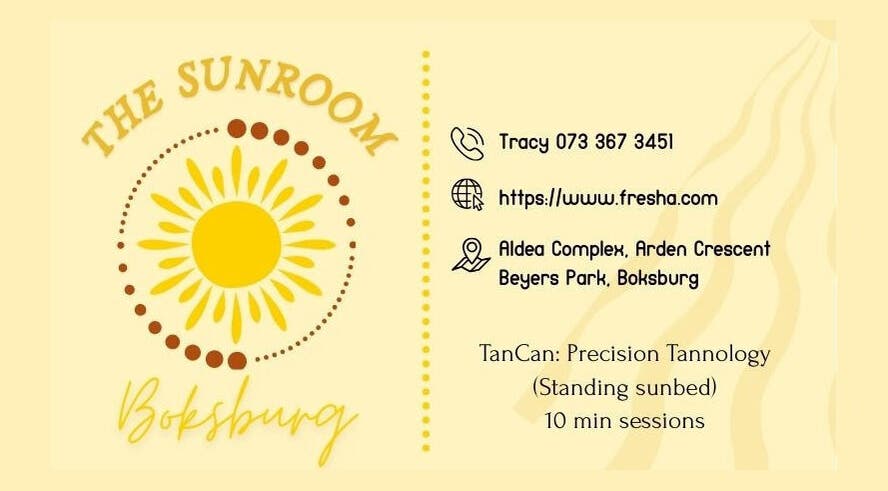 The SunRoom Boksburg business card with contact info in Boksburg, Gauteng, ZA.