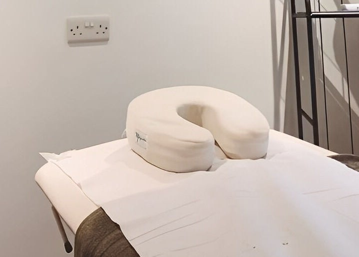 Relaxing massage table at Re Balance in Redditch, England, GB, offering a tranquil wellness experience.
