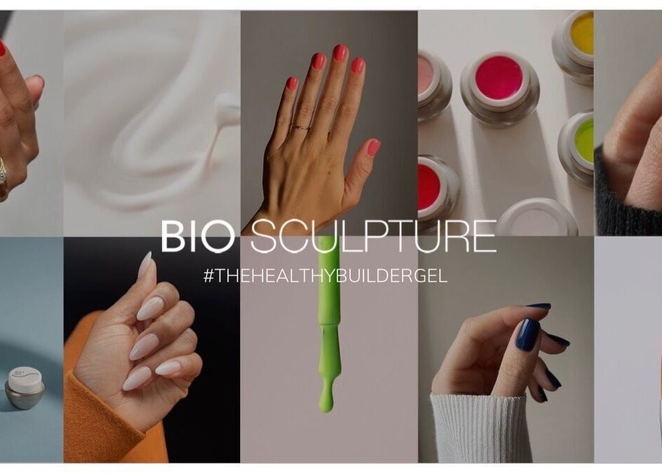 Nail art and gel display at Njoynails, Stanbridge, England, GB showcasing vibrant colors and elegant designs.