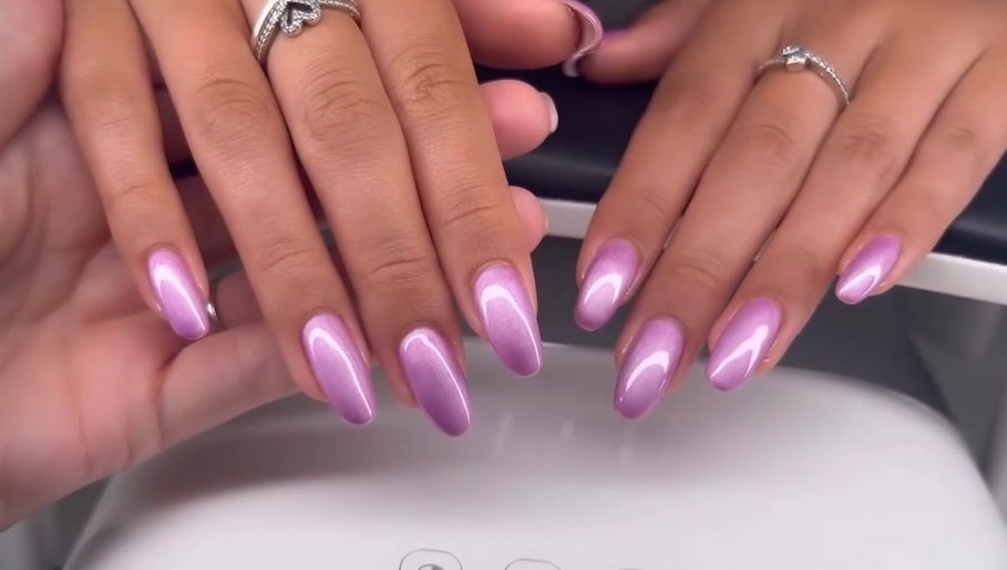 Lavender nails at Geeleigh Beauty Bar, Reading, England, GB showcasing nail art expertise.