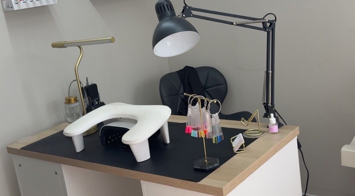 Nail station at Beauty by Court, Cardiff, Wales, GB featuring elegant manicure tools.