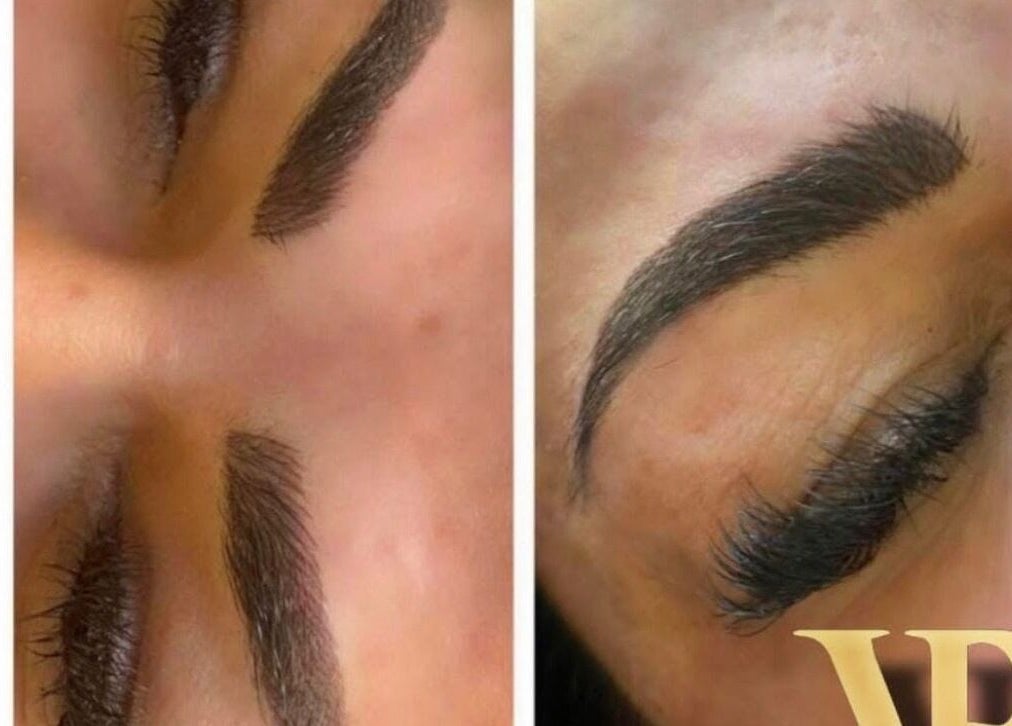 Before and after eyebrow enhancement at Enhancing Faces, Lytham St Annes, England, GB.