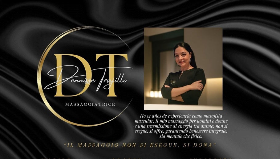 Logo e ritratto di Dennisse Trujillo Massaggiatrice a Cagliari, Sardegna, IT.
