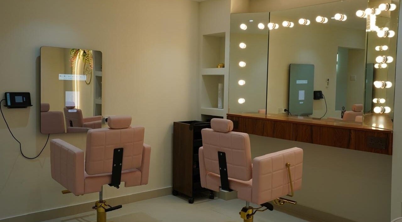 Luxurious salon chairs and mirror at Beauty Experience Ladies Salon in Sharjah, Sharjah, AE.
