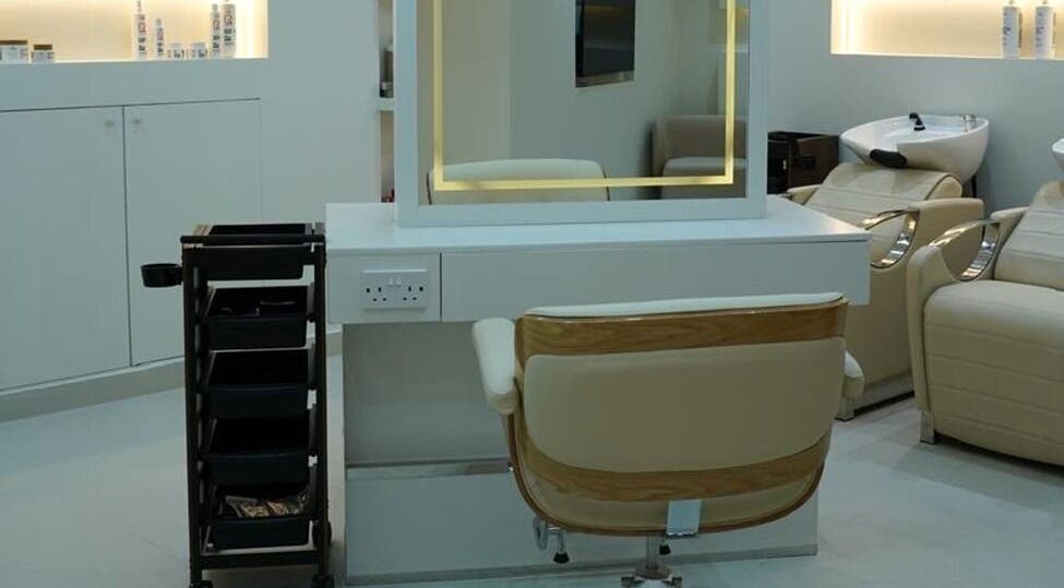 Modern salon chair and station at Beauty Experience Ladies Salon, Sharjah, Sharjah, AE. Stylish and inviting.