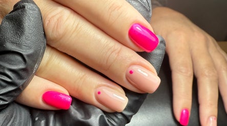Bright pink and nude manicure at ML BEAU-TY, Waterlooville, England, GB showcasing vibrant nail art.