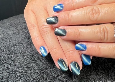 Elegant blue and silver manicure at ML BEAU-TY, Waterlooville, England, GB.