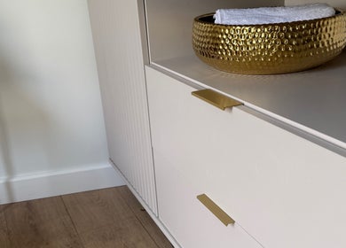 Elegant drawer with golden bowl at ML BEAU-TY, Waterlooville, England, GB.