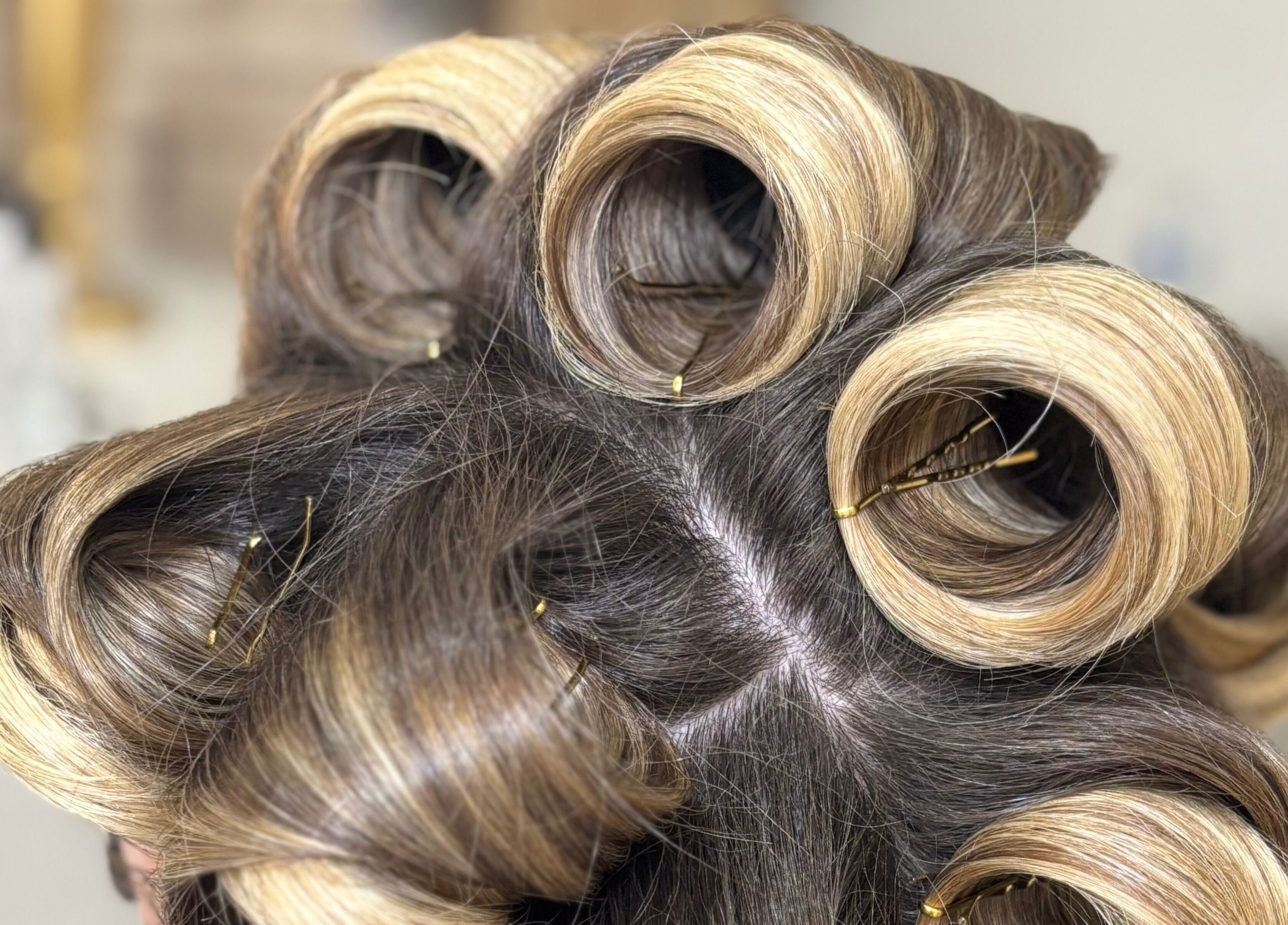 Close-up of styled curls at Bouncy Blowbar in Rochford, England, GB.
