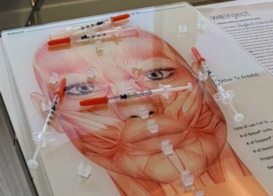 Injectme.Toronto's facial anatomy chart with syringes for cosmetic treatments in Toronto, Ontario, CA.