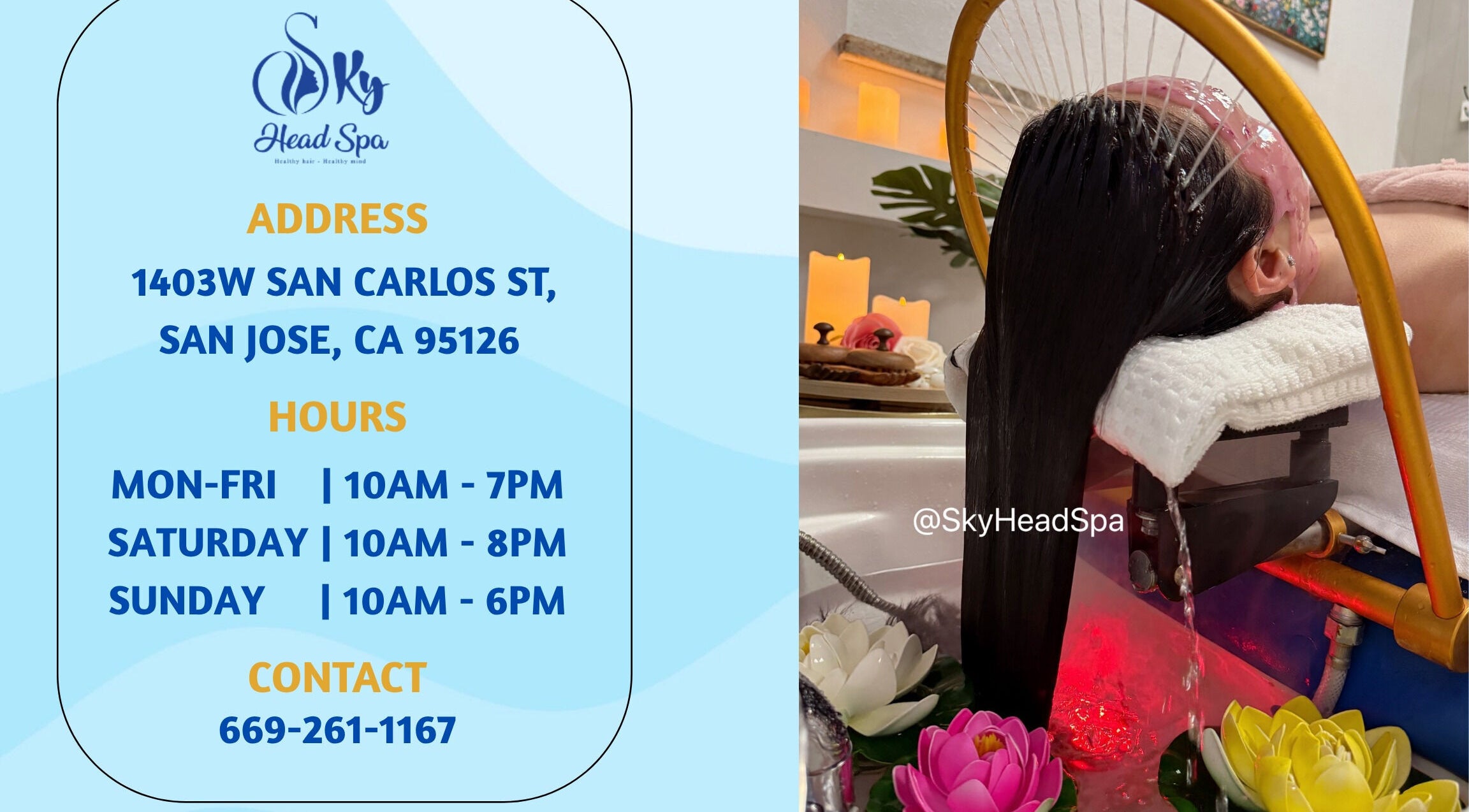 Luxurious head spa treatment at Sky Head Spa, San Jose, California, US with soothing water and serene decor.