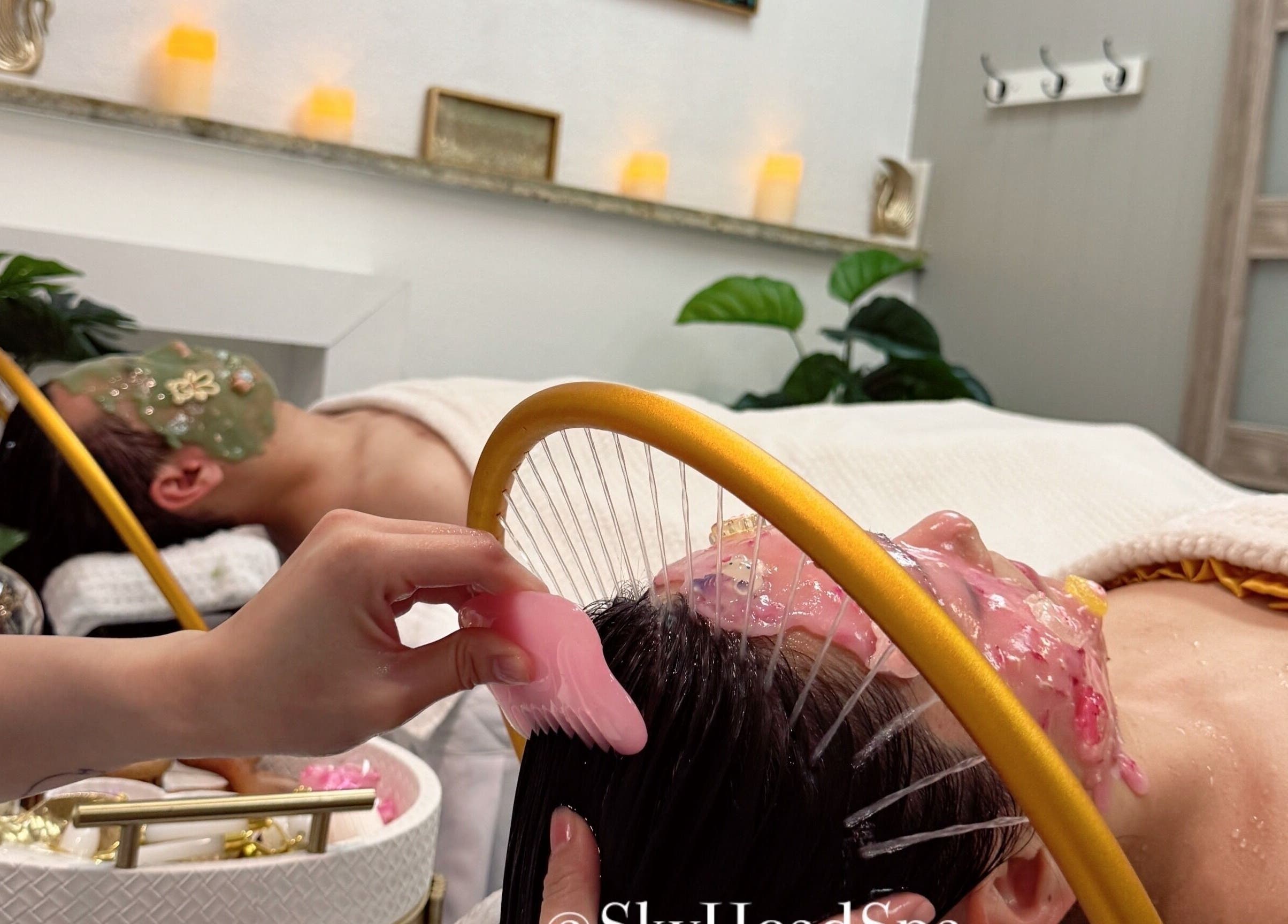 Rejuvenating spa treatment at Sky Head Spa, San Jose, California, US, featuring soothing face and head care.