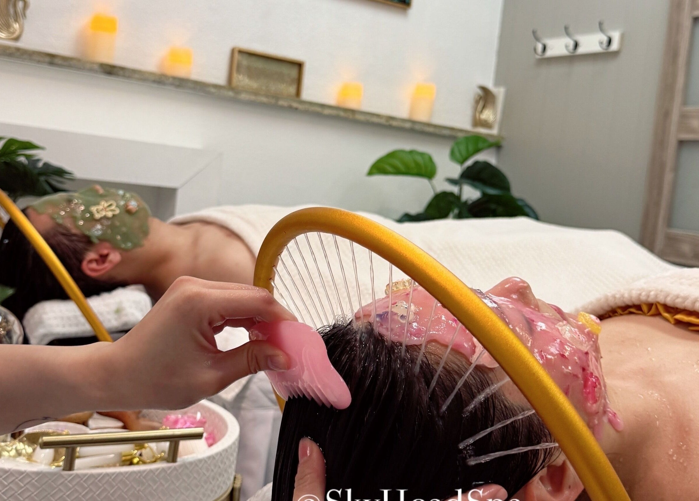 Rejuvenating spa treatment at Sky Head Spa, San Jose, California, US, featuring soothing face and head care.