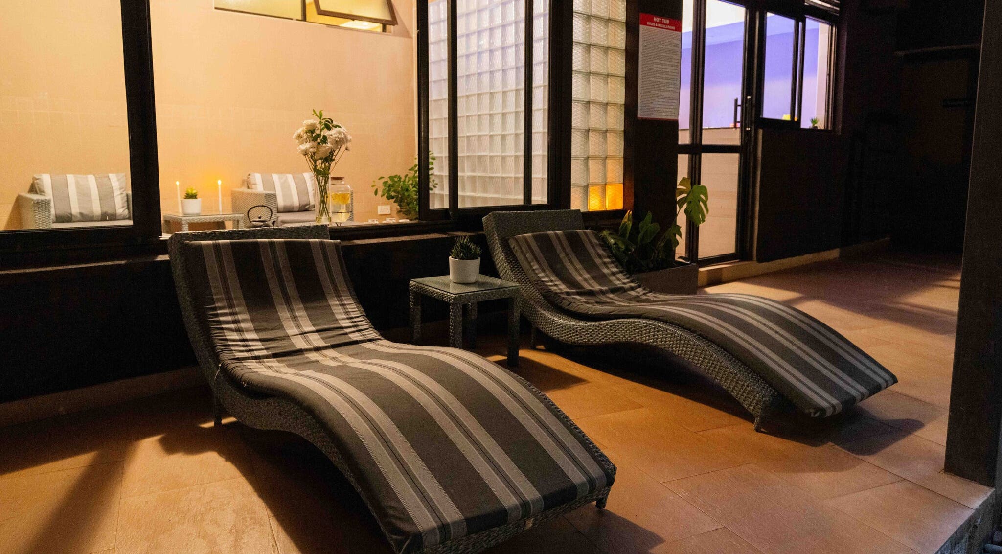 Relaxing chaises at Infinity Spa & Wellness Centre, Nairobi, Nairobi County, KE, ideal for unwinding.