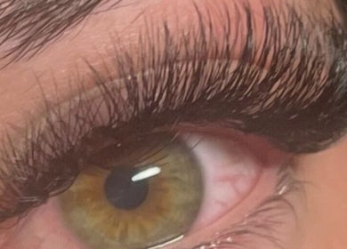Close-up of eyelash extensions at Hatfield SK&CO in Hatfield, England, GB showcasing lush, expertly styled lashes.