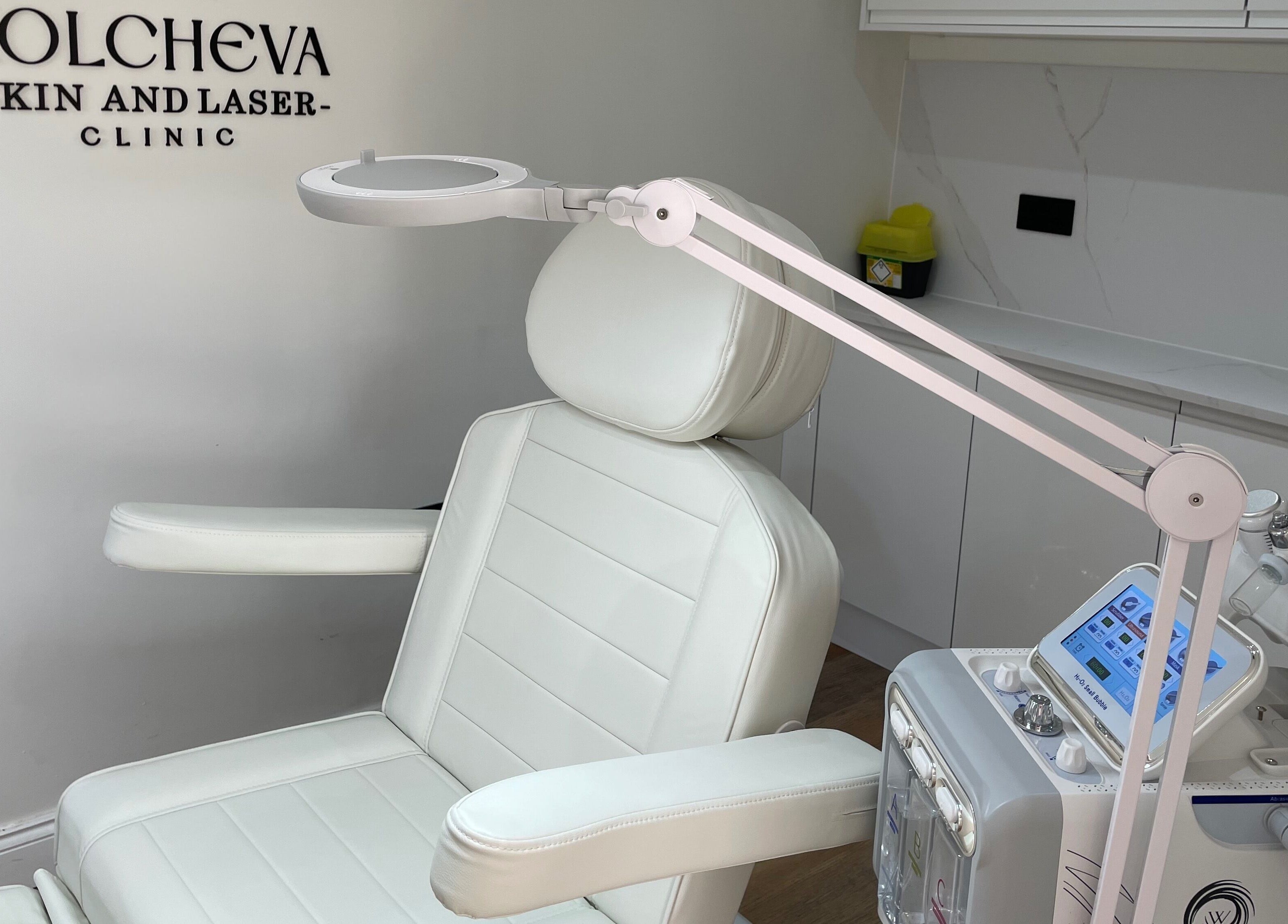 Comfortable treatment chair at Kolcheva Skin & Laser Clinic, Kirkham, England, GB, ready for skin therapies.
