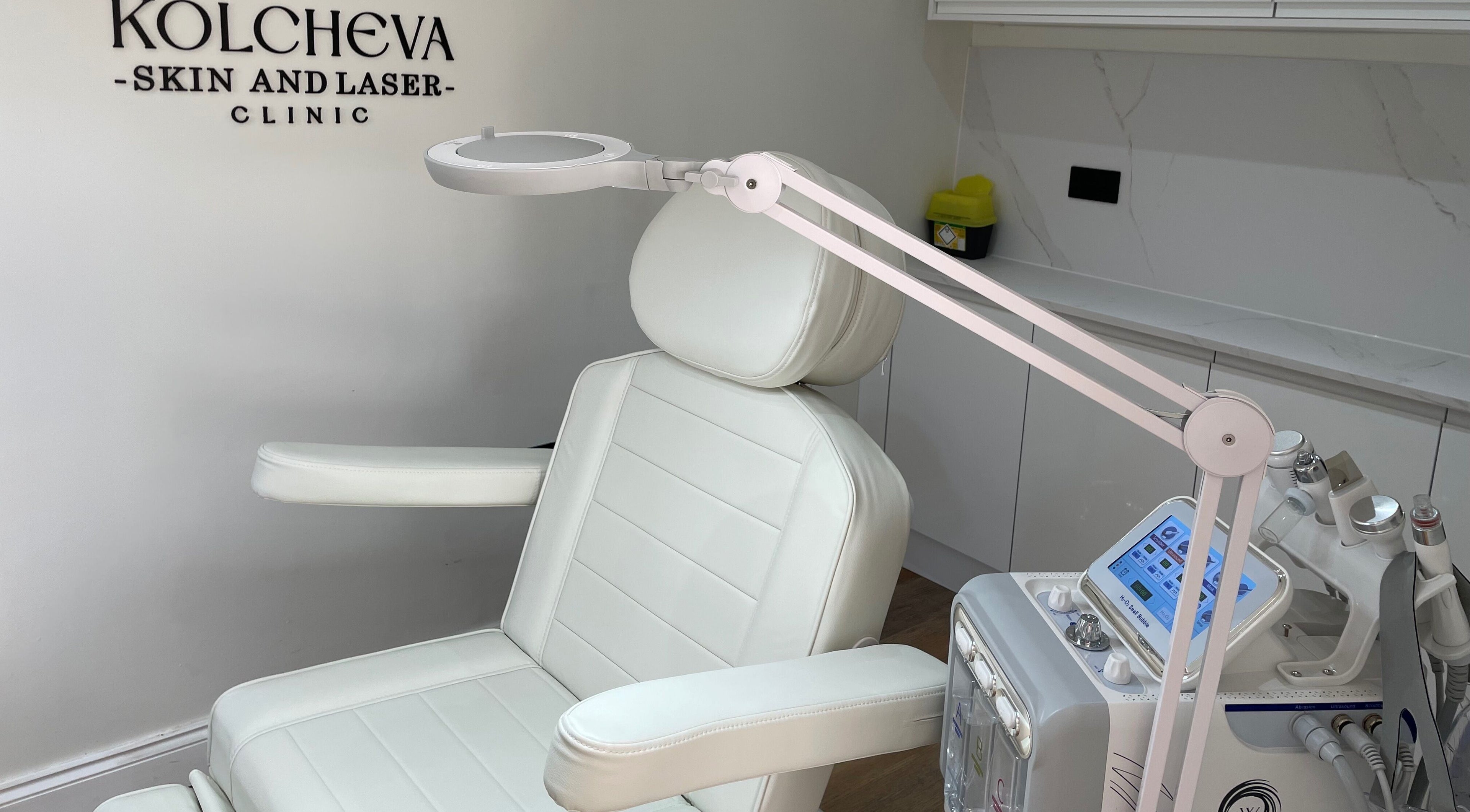Comfortable treatment chair at Kolcheva Skin & Laser Clinic, Kirkham, England, GB, ready for skin therapies.