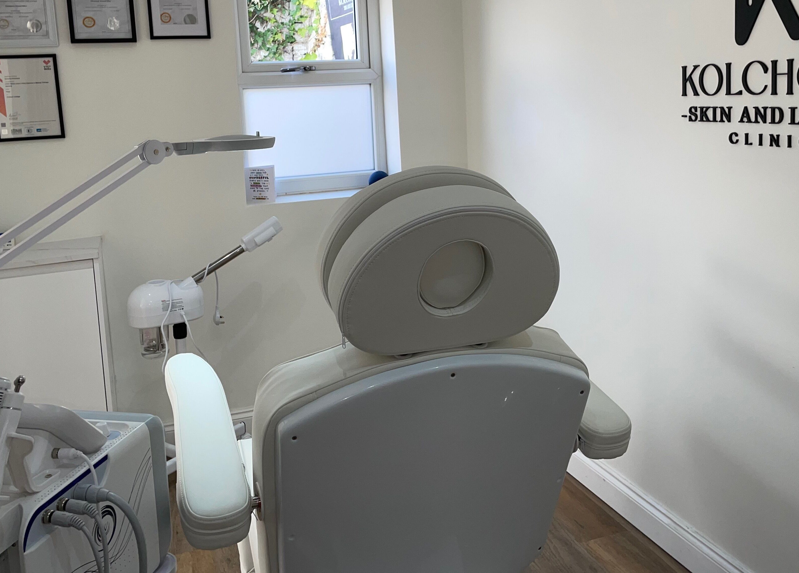 Luxurious treatment room at Kolcheva Skin & Laser Clinic, Kirkham, England, GB showcasing modern equipment.