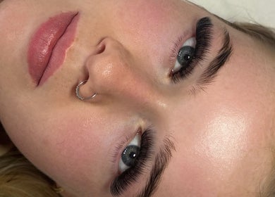Close-up of eyelash extensions by By Nicole Kayleigh, Fleetwood, England, GB. Bold lashes accentuate the eyes.