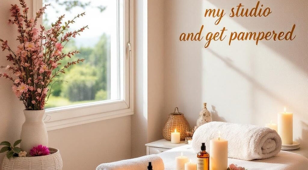 Gemütliche Wellness-Ecke im Beautylounge by angelique, Dinslaken, Nordrhein-Westfalen, DE, mit Kerzen und Blumen.