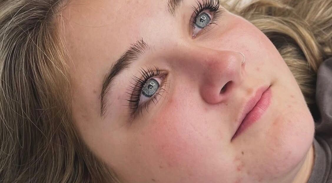 Close-up of beautifully enhanced eyelashes at Lashed Up, Cockett, Wales, GB.