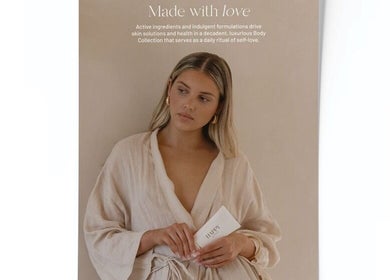 Model showcasing luxurious body collection at Astrid Salt Hair And Beauty Design, Budgewoi, New South Wales, AU.