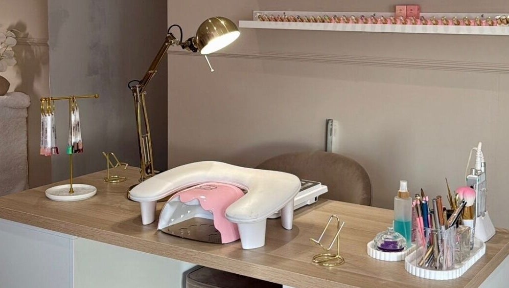 Elegant nail care station at By Layla Jayne in Newcastle upon Tyne, England, GB, highlighting tools and decor.