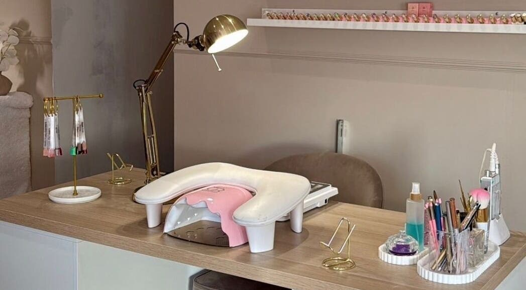 Elegant nail care station at By Layla Jayne in Newcastle upon Tyne, England, GB, highlighting tools and decor.