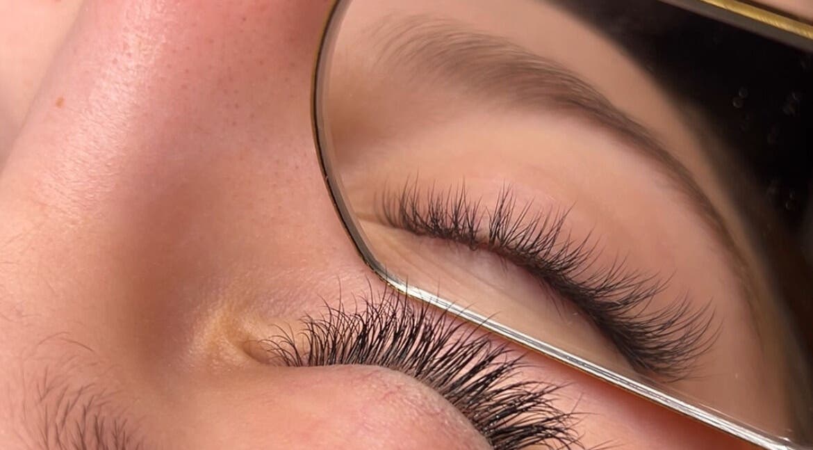 Close-up of flawless eyelashes at Yana Rykhalska in København, Denmark, DK.