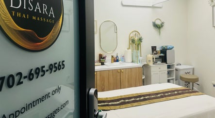 Cozy massage room at Disara Thai Massage in Las Vegas, Nevada, US enhancing relaxation with elegant decor.