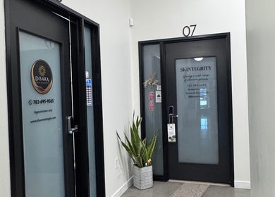 Entrance of Disara Thai Massage in Las Vegas, Nevada, US with modern decor and inviting atmosphere.