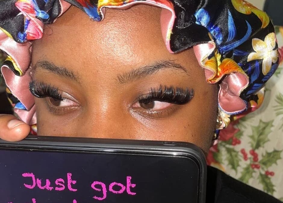 Close-up of elegant eyelash extension at Lash Up, Marigot, Saint Andrew Parish, DM.