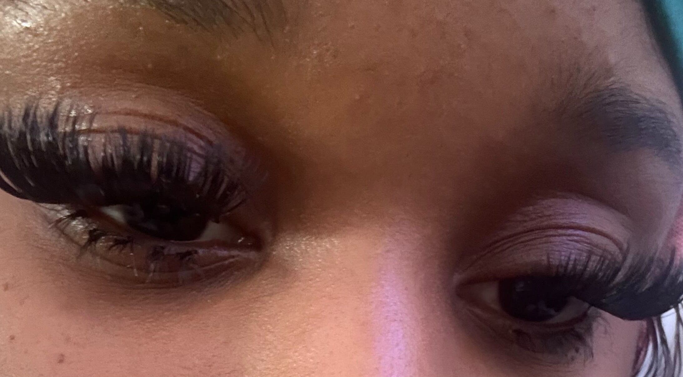Close-up of elegant eyelash extensions at Lash Up, Marigot, Saint Andrew Parish, DM.