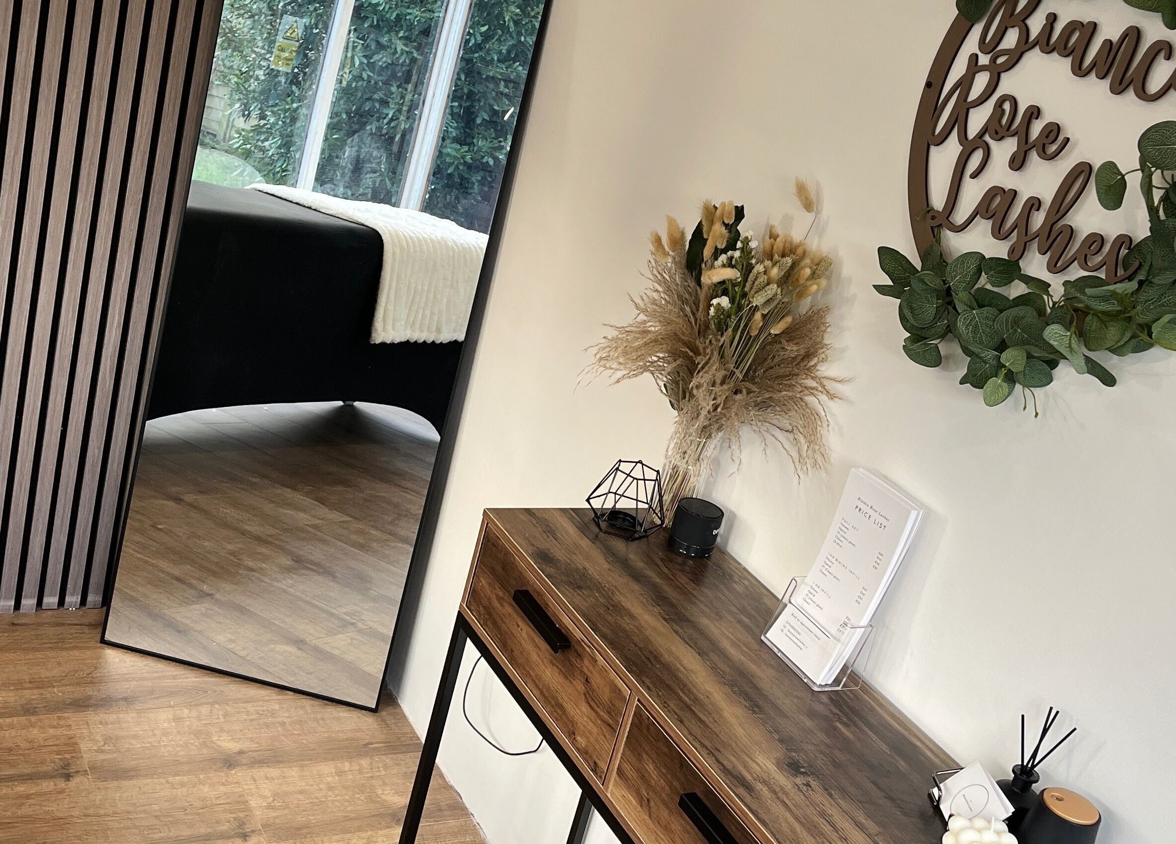 Chic interior of Bianca Rose Lashes, Saint Blazey, England featuring sleek decor and tranquil ambiance.