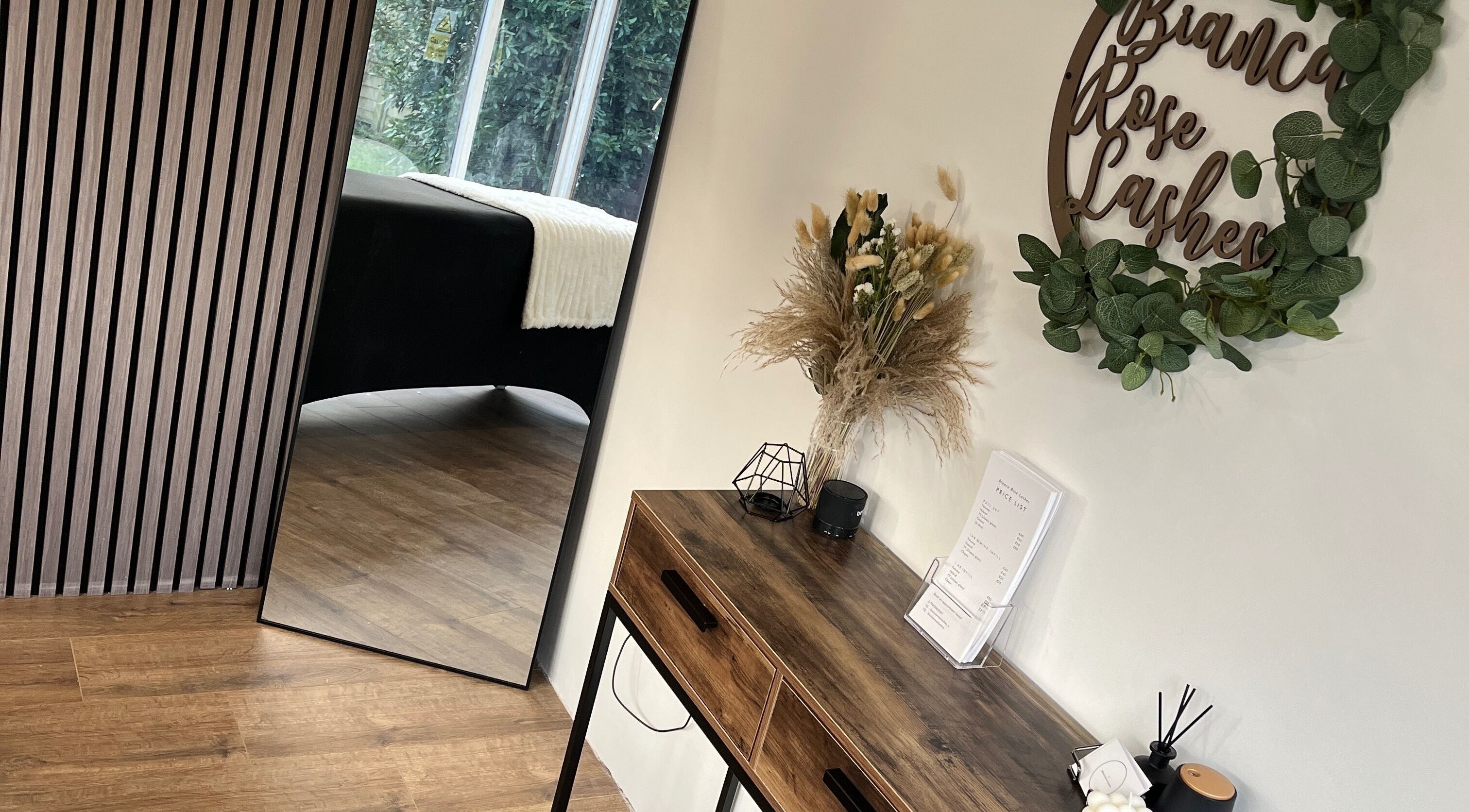 Chic interior of Bianca Rose Lashes, Saint Blazey, England featuring sleek decor and tranquil ambiance.