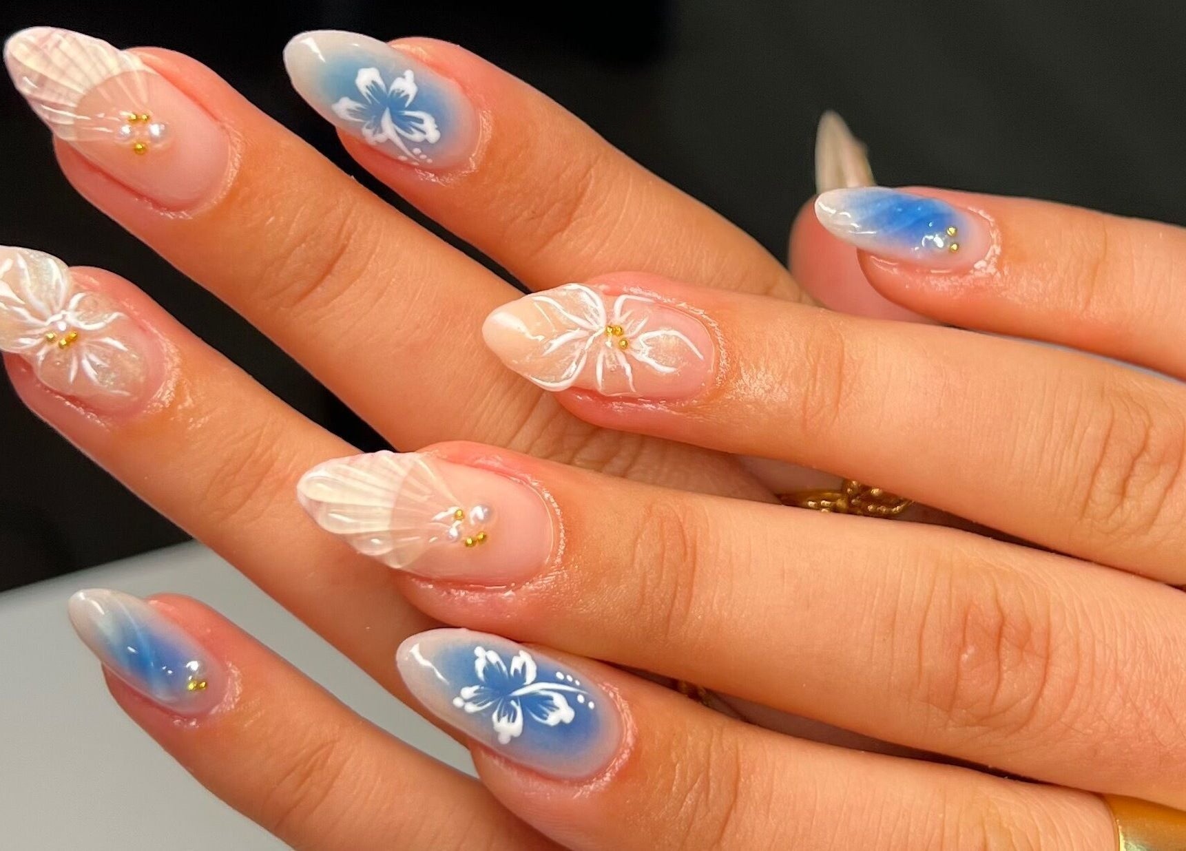 Intricate butterfly nail art at Eve Studio, Tuggerah, New South Wales, AU, showcasing elegant design.