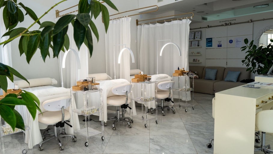 Westport Lash salon in Westport, Connecticut, US features plush treatment beds and modern decor.