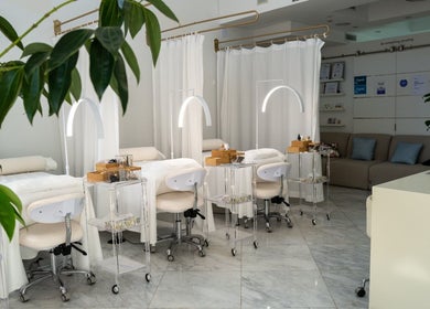 Westport Lash salon in Westport, Connecticut, US features plush treatment beds and modern decor.