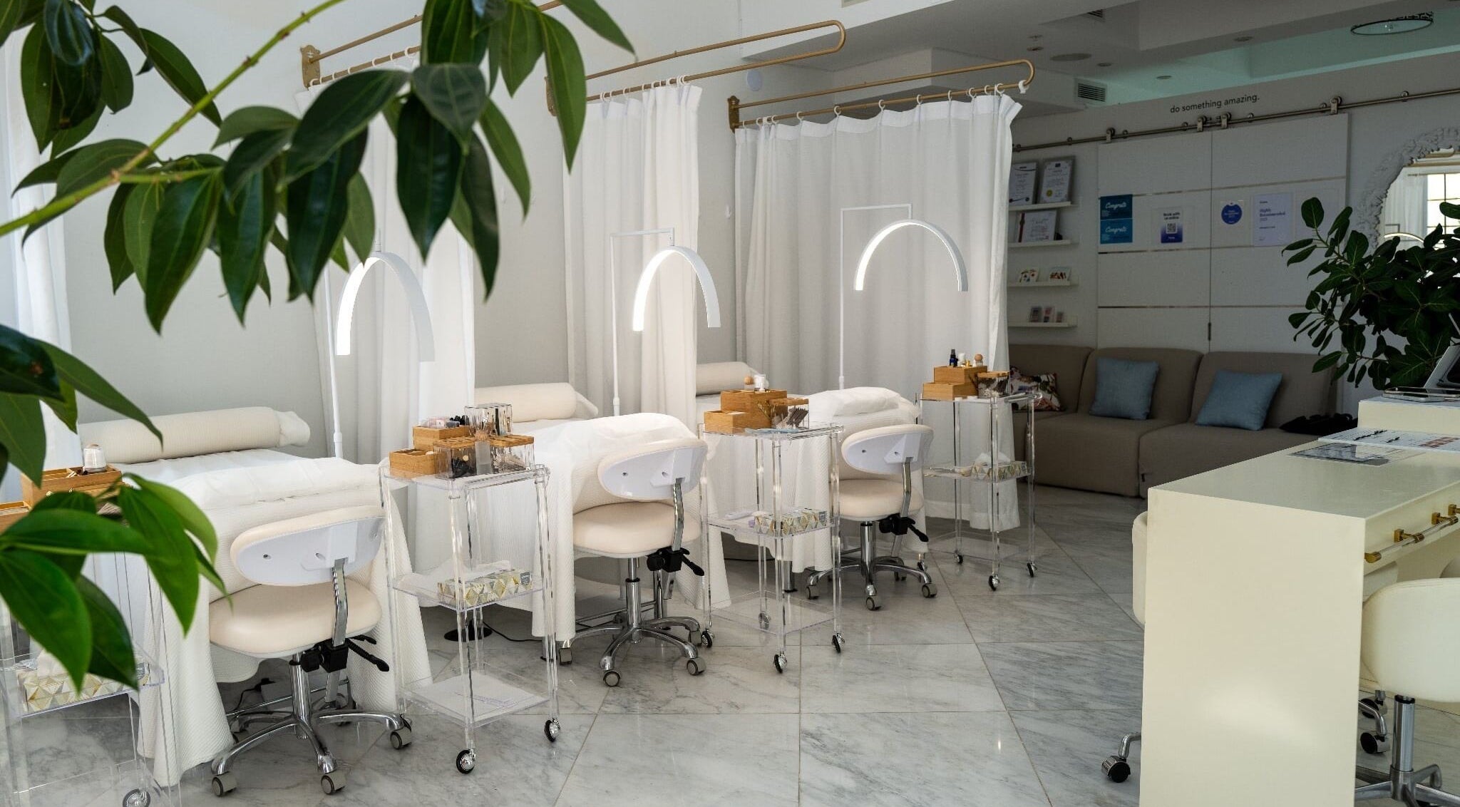 Westport Lash salon in Westport, Connecticut, US features plush treatment beds and modern decor.