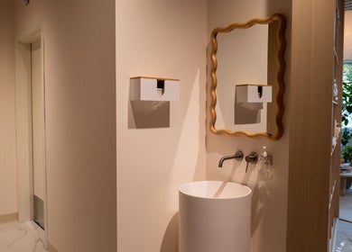 Elegant interior at The Usual Lash, Darien, Connecticut, US featuring a stylish sink and modern decor.