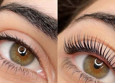 Close-up of lash lift at KAYA Beauty Lounge, Montréal, Québec, CA, showcasing enhanced eyelashes.