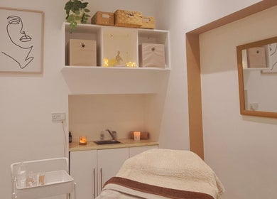 Serene treatment room at B Beautiful Birmingham at Endres, Birmingham, England, GB, featuring calming decor.