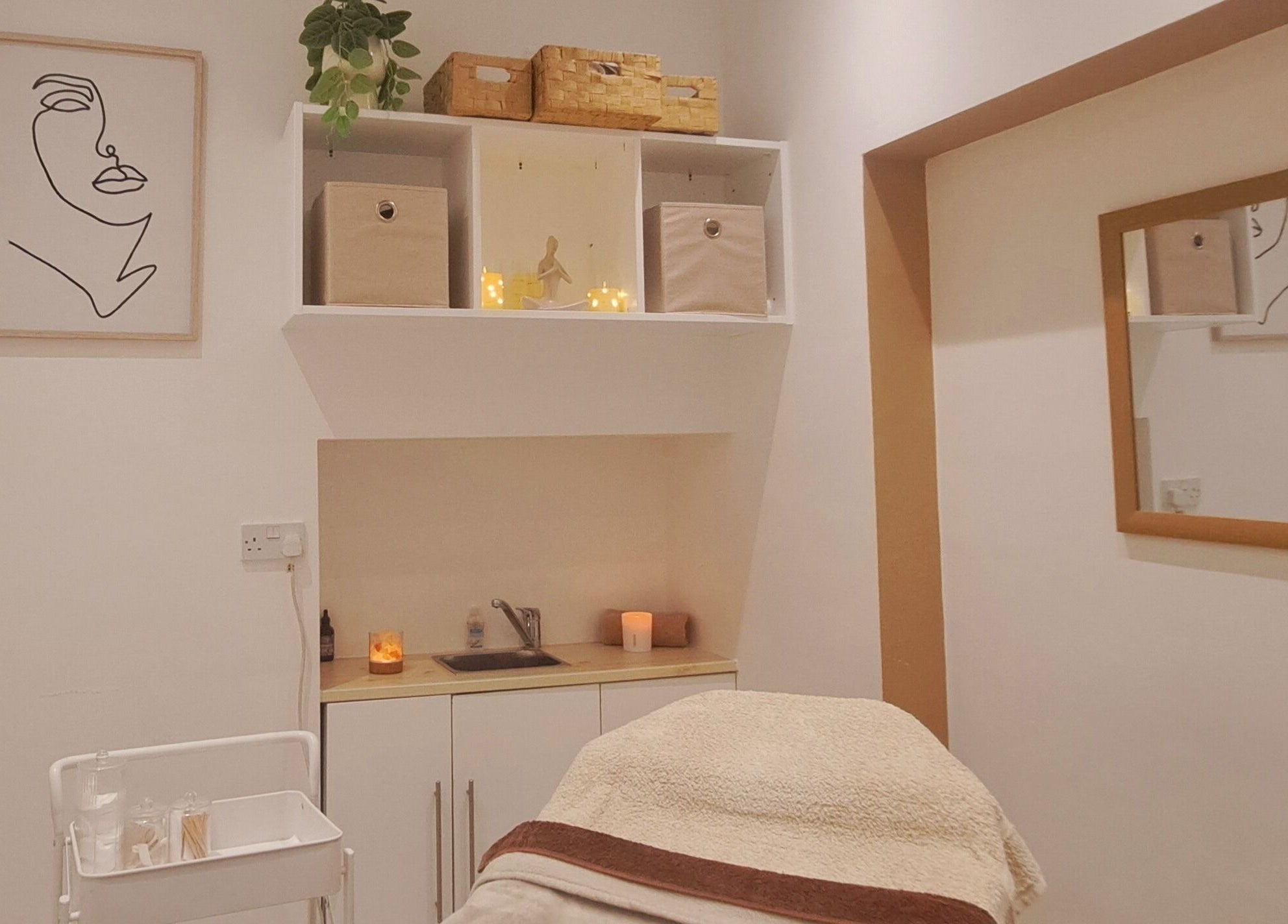 Calm treatment room at B Beautiful Birmingham at Endres in Birmingham, England, GB, featuring soothing decor.