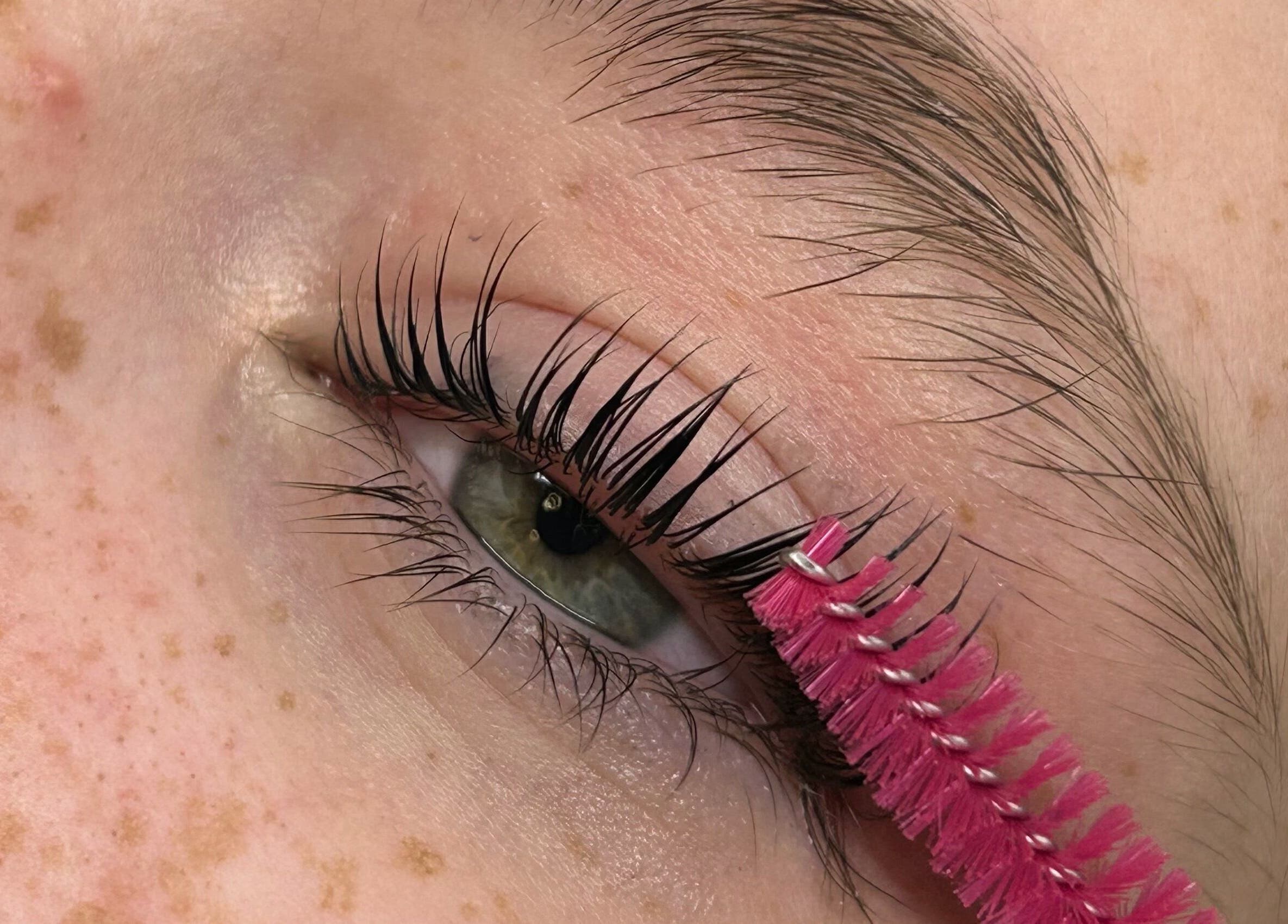 Close-up of perfectly brushed eyelashes at Justdemi., House of Naf!, Glasgow, Scotland, GB.