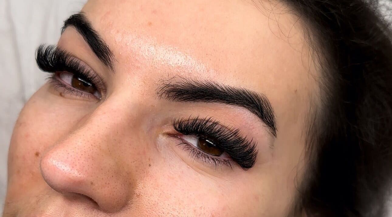 Close-up of elegant eyelash extensions at Justdemi., House of Naf, Glasgow, Scotland, GB.