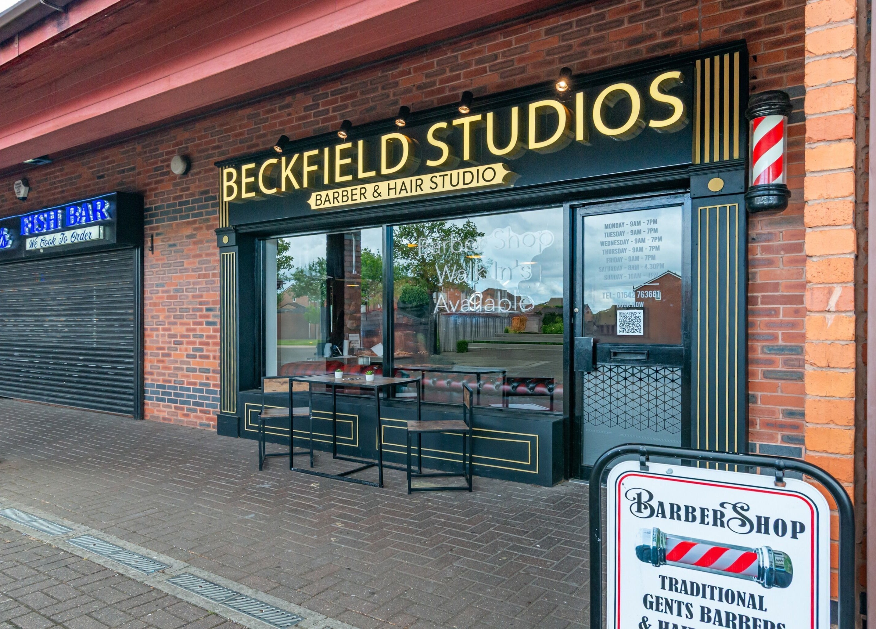 Front of Beckfield Studios in Thornaby, England, GB, showcasing stylish exterior and signage.