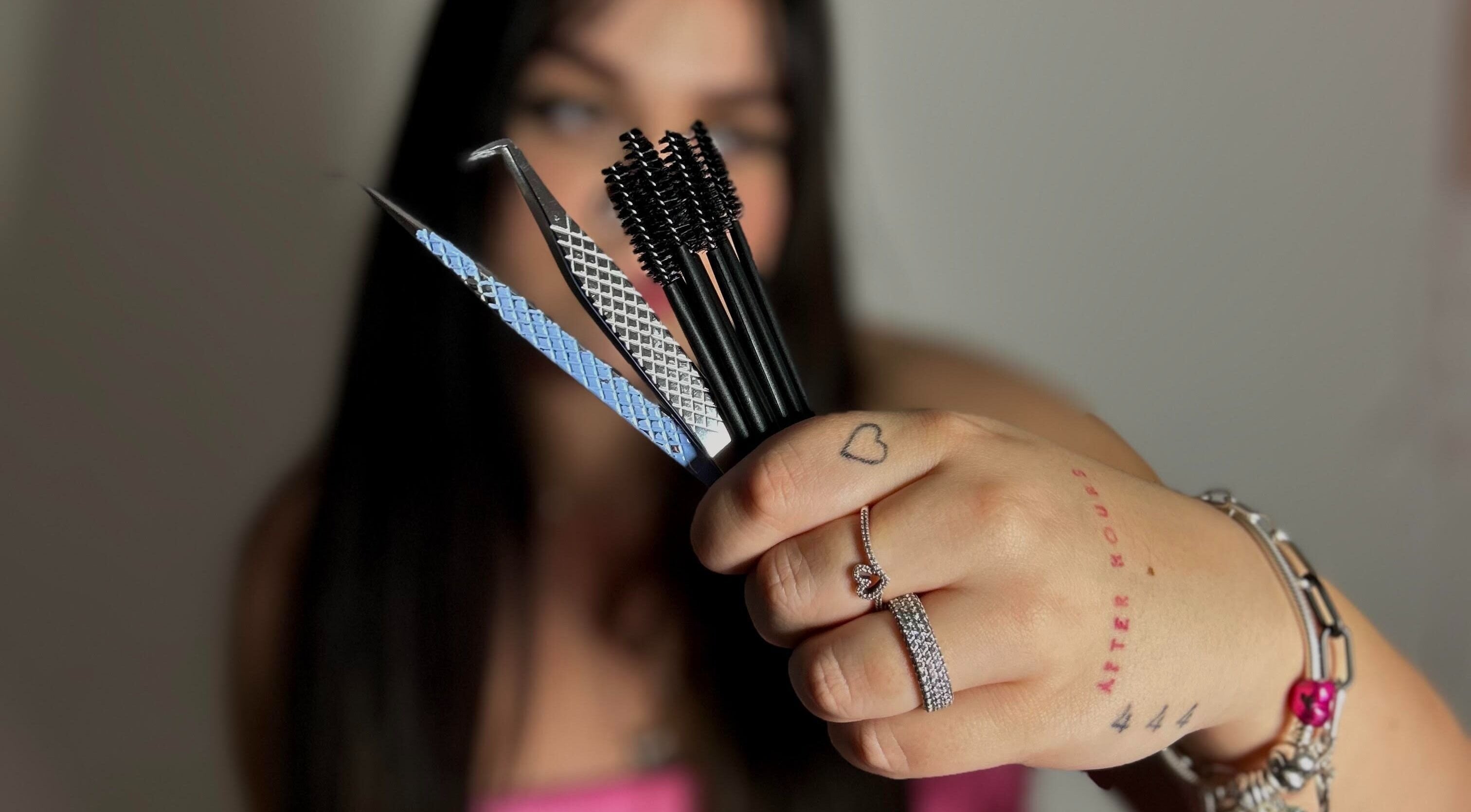 Close-up of lash tools at Inked n' Lashed, Oakville, Ontario, CA. Expert beauty services available.