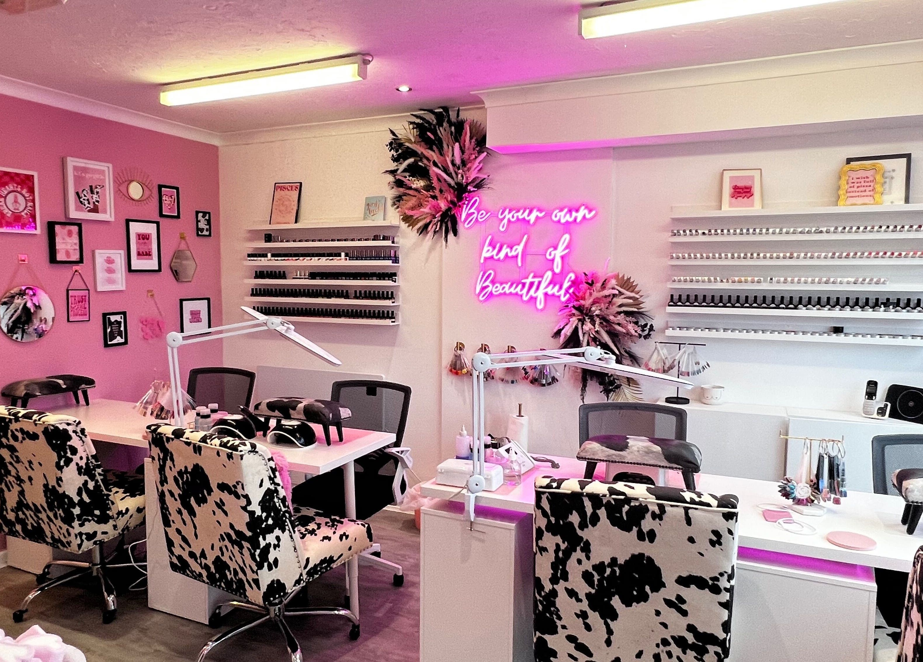 Interior of The Nail Studio - Newquay, featuring stylish decor and manicure stations in Newquay, England, GB.